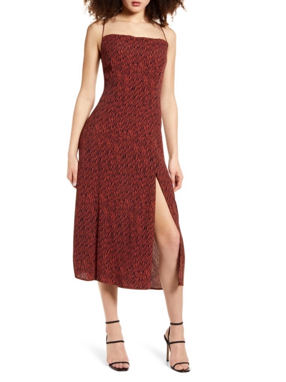 Leith Animal Print Midi Slip Dress Lace-Up Back Side Slit Size M